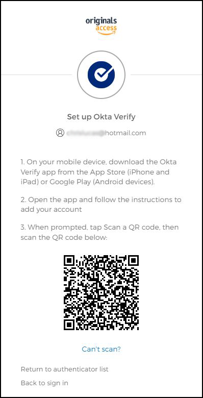 Setup Okta Verify (MFA) for your Originals Access Account (QR Code ...